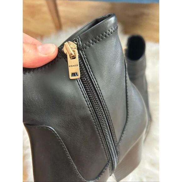 COACH Pell Studded Leather Booties Black Gold Studs Boots Size 7 - Picture 3 of 8